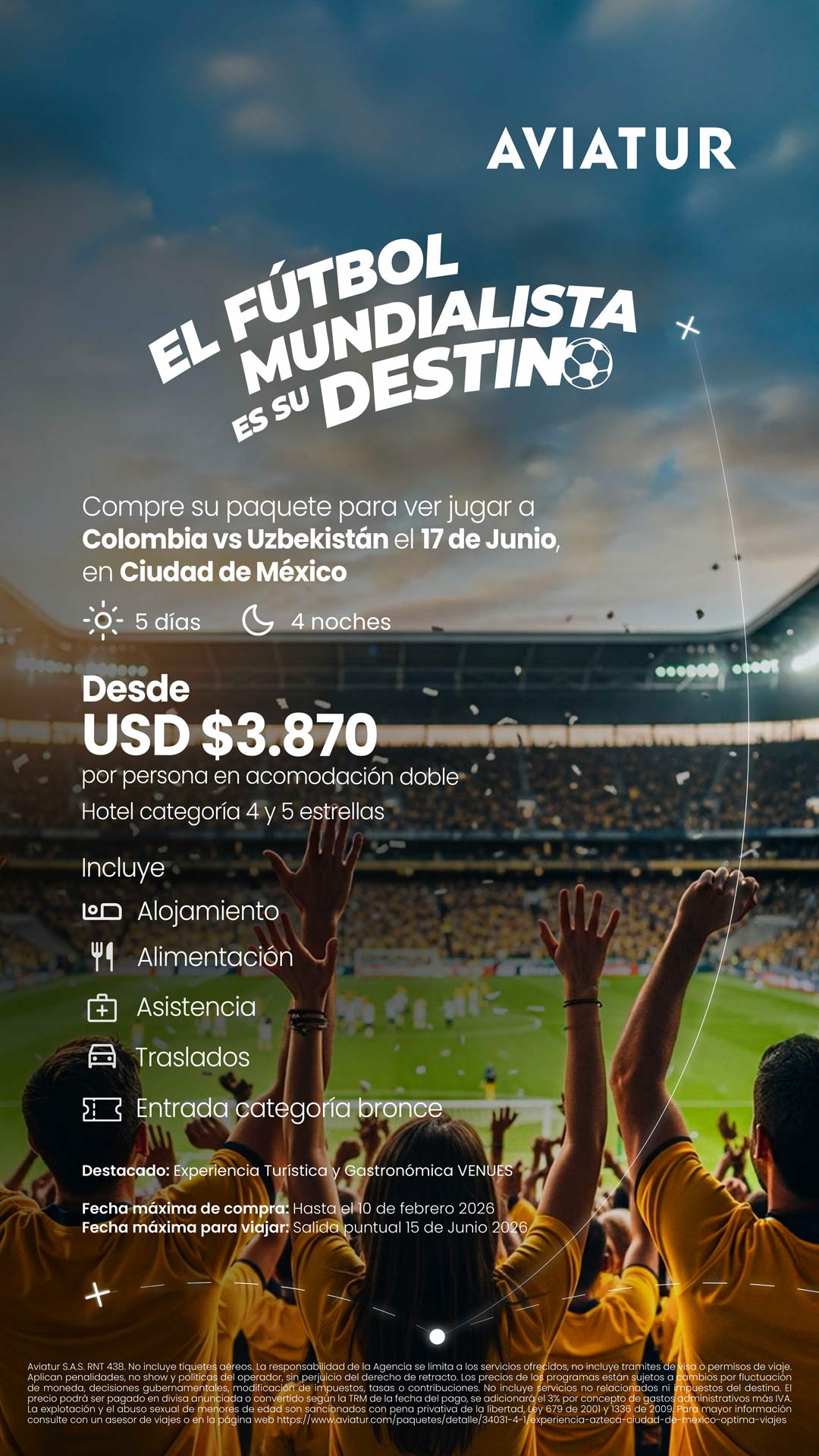 Paquete viaje futbolero con Aviatur